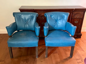 Teal Blue Tufted Leather Armchairs (pair)