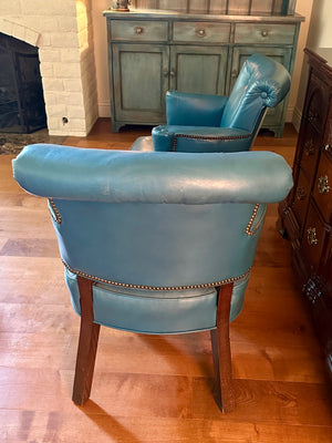 Teal Blue Tufted Leather Armchairs (pair)