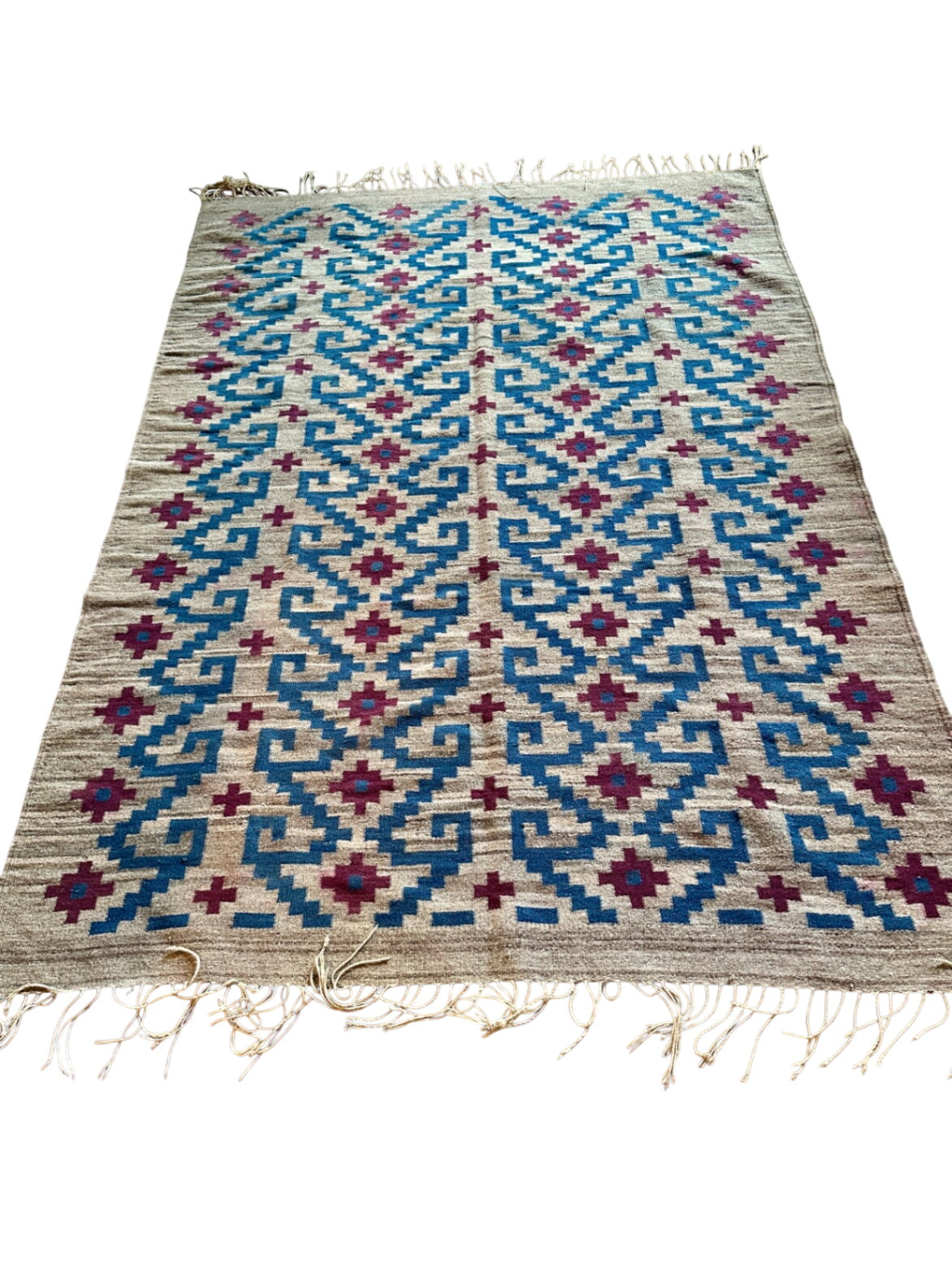 Hand-loomed Wool Kilim Rug Oaxaca, Mexico  5’ x 7’