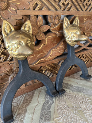 Vintage Cast Iron Brass Foxes (pair)