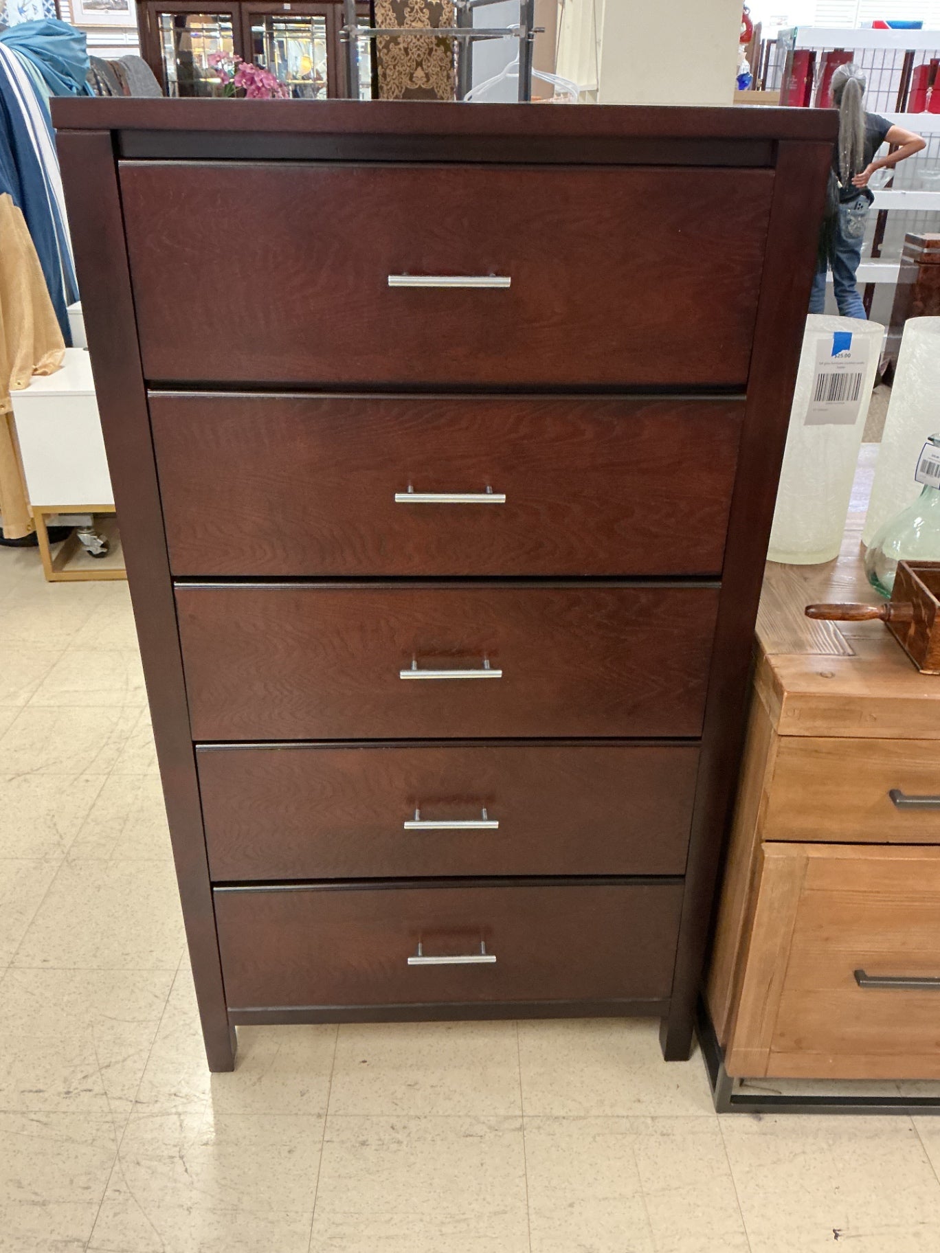 Dark Wood 5 Drawer Chest