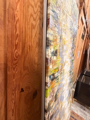 Abstract painting with silver frame 86w x 39h x 1.5d