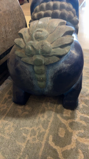 Pair of Hand-Carved Blue Foo Dog Guardian Benches