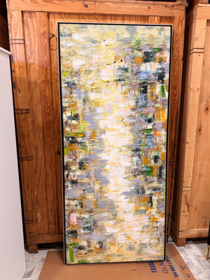 Abstract painting with silver frame 86w x 39h x 1.5d