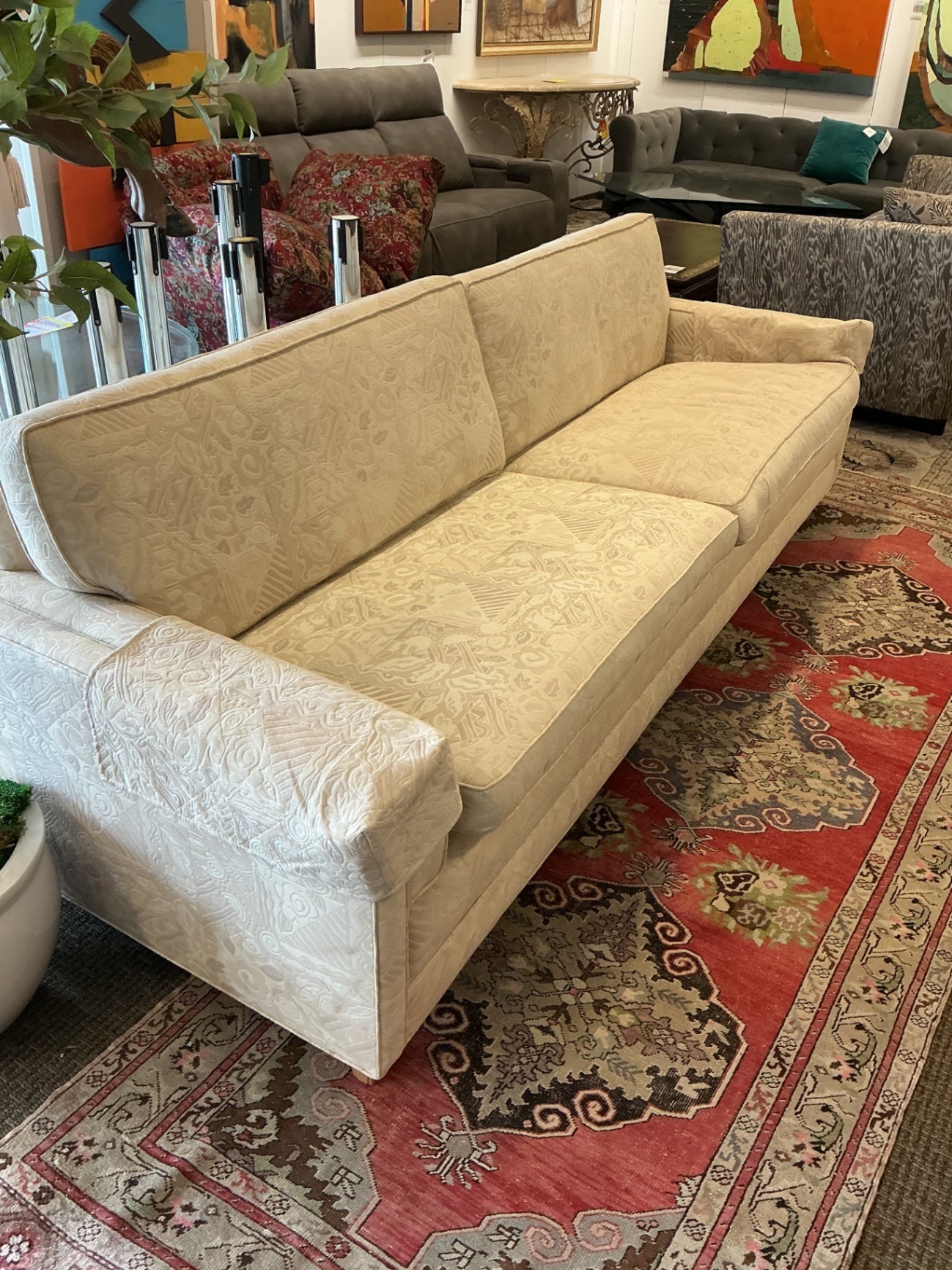 Mid Century Cream Upholstered Sofa 8'.2"  Sofa
