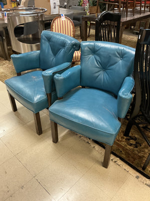 Teal Blue Tufted Leather Armchairs (pair)