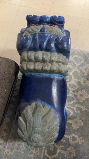 Pair of Hand-Carved Blue Foo Dog Guardian Benches