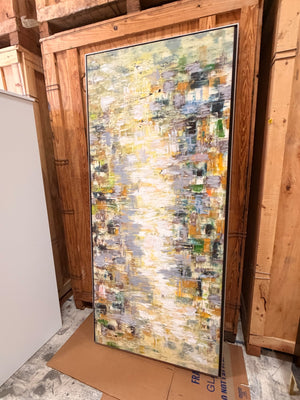 Abstract painting with silver frame 86w x 39h x 1.5d