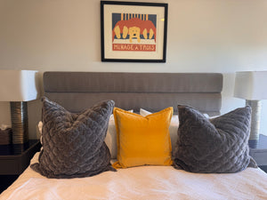 Custom Robert Allen Storage Grey Upholstered Bed (please measure)