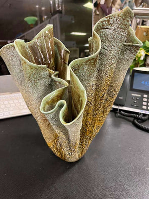 Burt Signed American Studio Pottery Folded Sculptural Vase 14.5"
