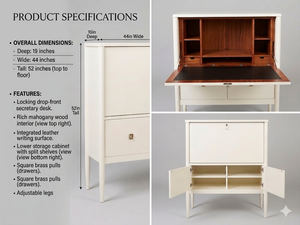 Williams Sonoma Lacourte Ivory Upright Desk 19x44x52