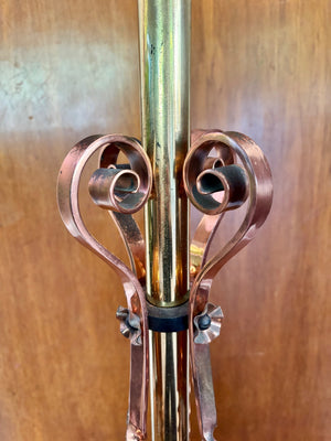 Wrought Iron Brass & Copper Floor Lamp  62" H