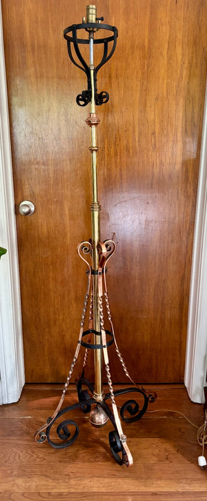Wrought Iron Brass & Copper Floor Lamp  62" H