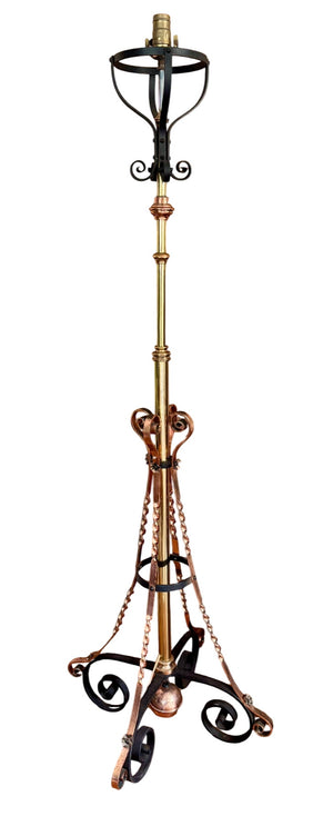Wrought Iron Brass & Copper Floor Lamp  62" H