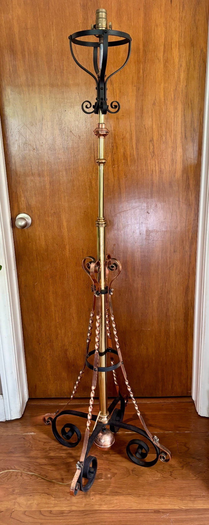 Wrought Iron Brass & Copper Floor Lamp  62" H