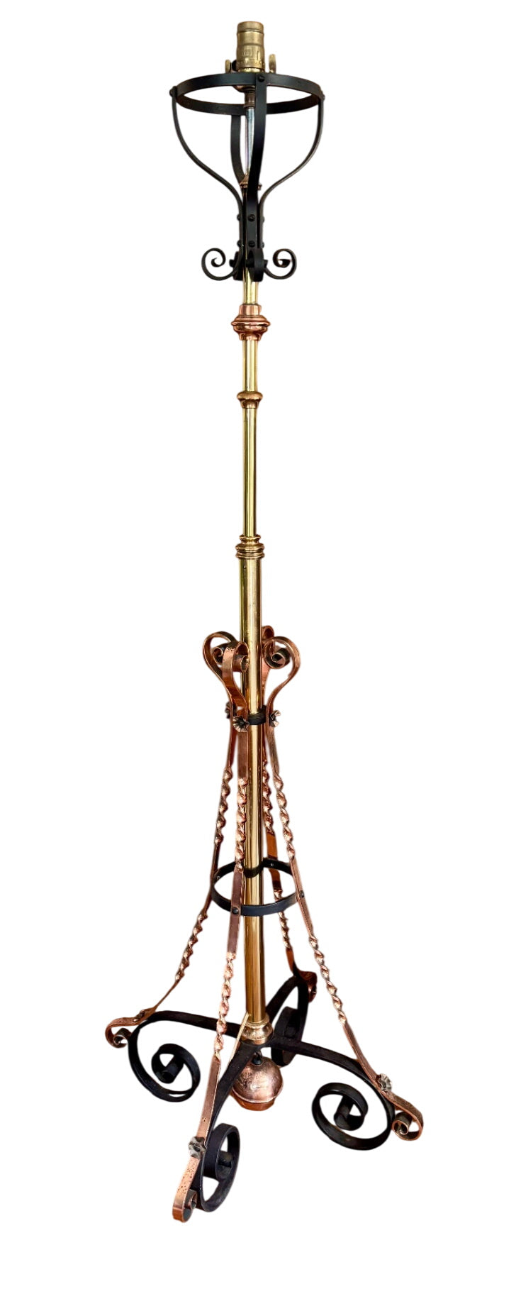 Wrought Iron Brass & Copper Floor Lamp  62" H