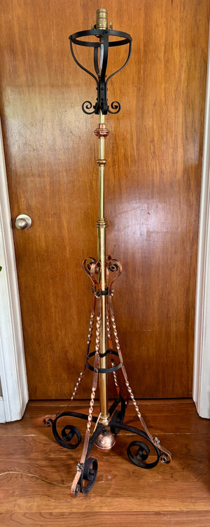 Wrought Iron Brass & Copper Floor Lamp  62" H