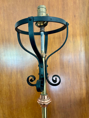 Wrought Iron Brass & Copper Floor Lamp  62" H
