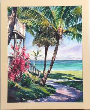 Tropical Beach Watercolor 18" x 24", Unframed
