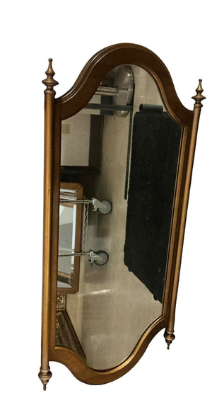 Vintage Hollywood Regency Arched Top & Bottom With Finials Gold Wood Frame Mirror Approx  43" Tall x 24" We Have 2 Identical In Stock