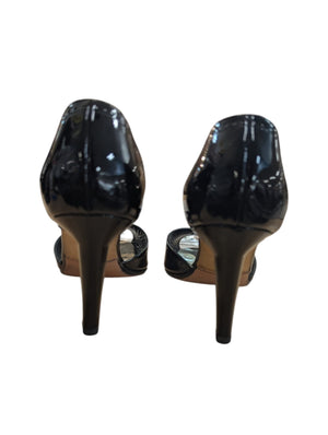 MANOLO BLAHNIK M-Charlado Black Patent D'Orsay Peep Toe Heels Size 40
