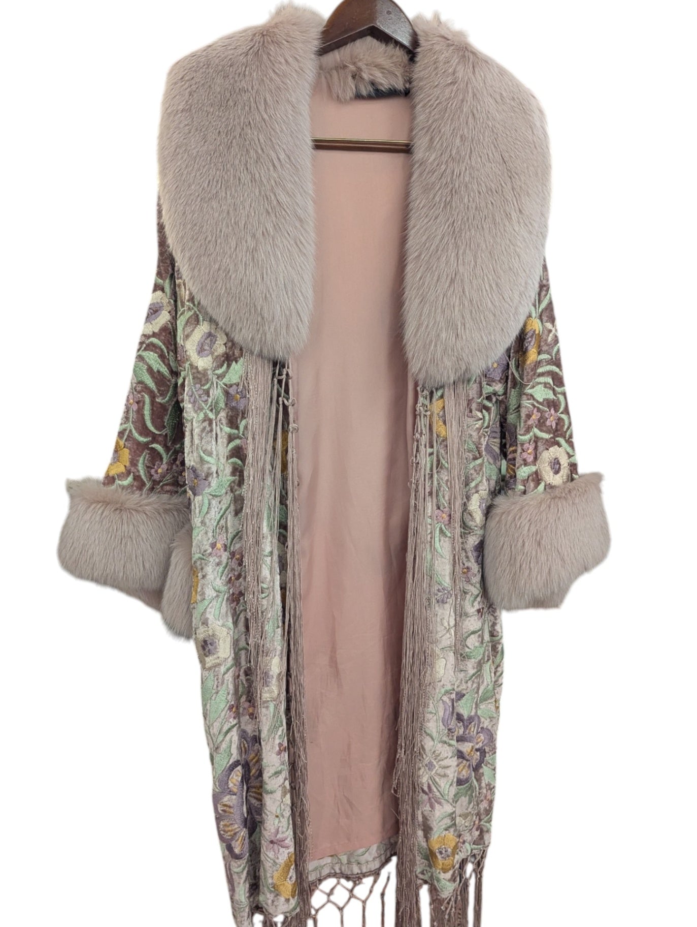 Sharon Stone owned fox trimmed silk coat