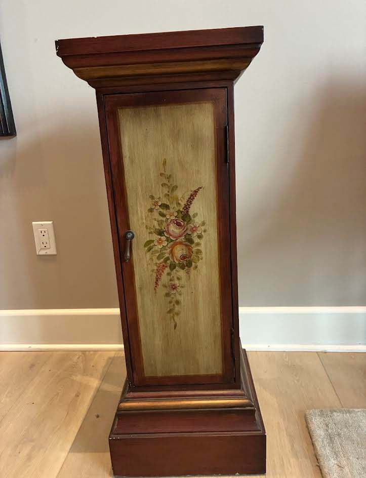 Wooden Pedestal Handpainted Floral With Storage Cabinet 34 x 13
