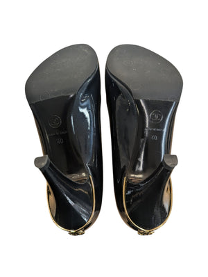 CHANEL Chause Ouevertes Marine Fonce Navy Blue Peep Toe Heels In Box With Authentication