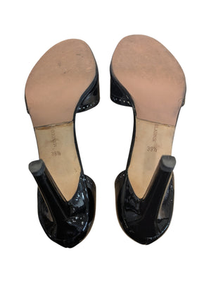 MANOLO BLAHNIK M-Charlado Black Patent D'Orsay Peep Toe Heels Size 40