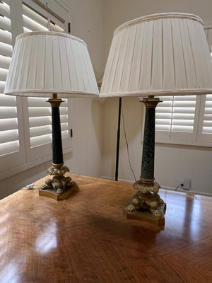 2 Antique Lamps with Linen Shades 17x28