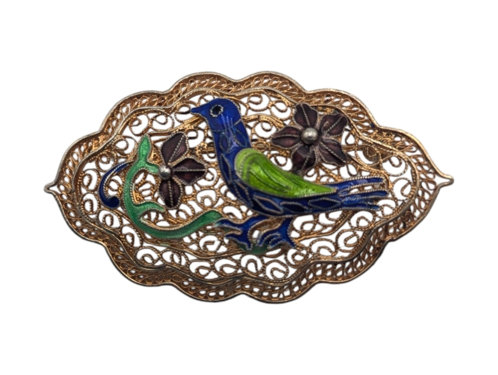 Pin w/ Bird Gold Plated Silver w/ Enamel