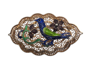 Pin w/ Bird Gold Plated Silver w/ Enamel