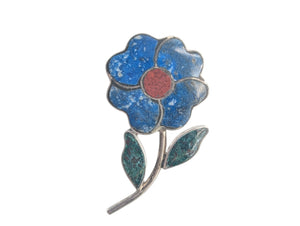Pin Silver 980 w/ Various Inlaid Stone