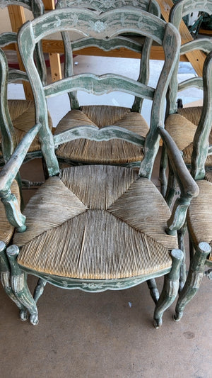 Green Pianted French Rush Seat Chairs (set of 6)