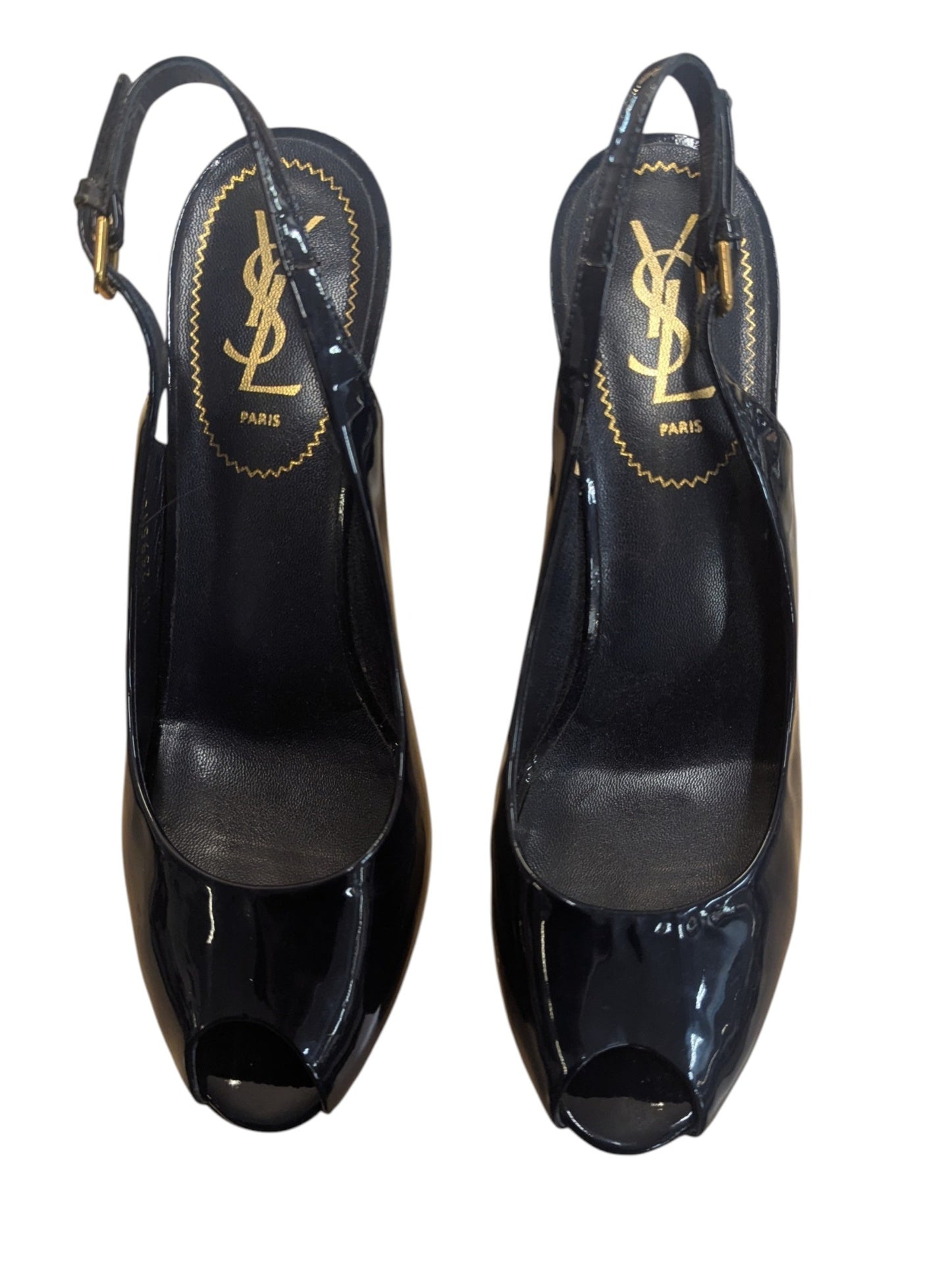 YSL Slingback Patent Leather Heels Navy Blue 39.5 Made in Italy