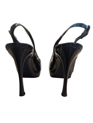 YSL Slingback Patent Leather Heels Navy Blue 39.5 Made in Italy