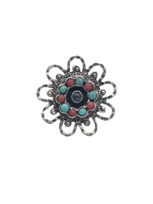 Ring Silver w/ Amethyst, Coral & Turquoise