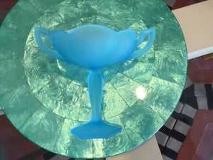 Vintage Westmoreland Colonial Light Blue Satin Mist Frosted Compote
