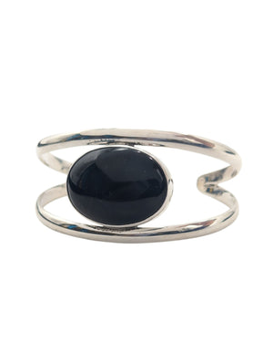 Bangle Sterling Silver w/ Large Black Onyx