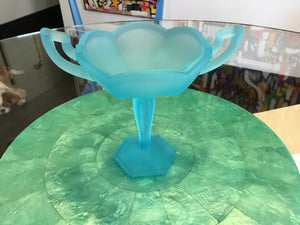Vintage Westmoreland Colonial Light Blue Satin Mist Frosted Compote
