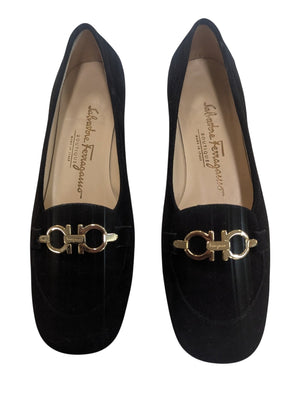 SALVATORE FERRAGAMO Black Suede Loafers Made in Italy Size 6.5
