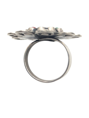 Ring Silver w/ Amethyst, Coral & Turquoise