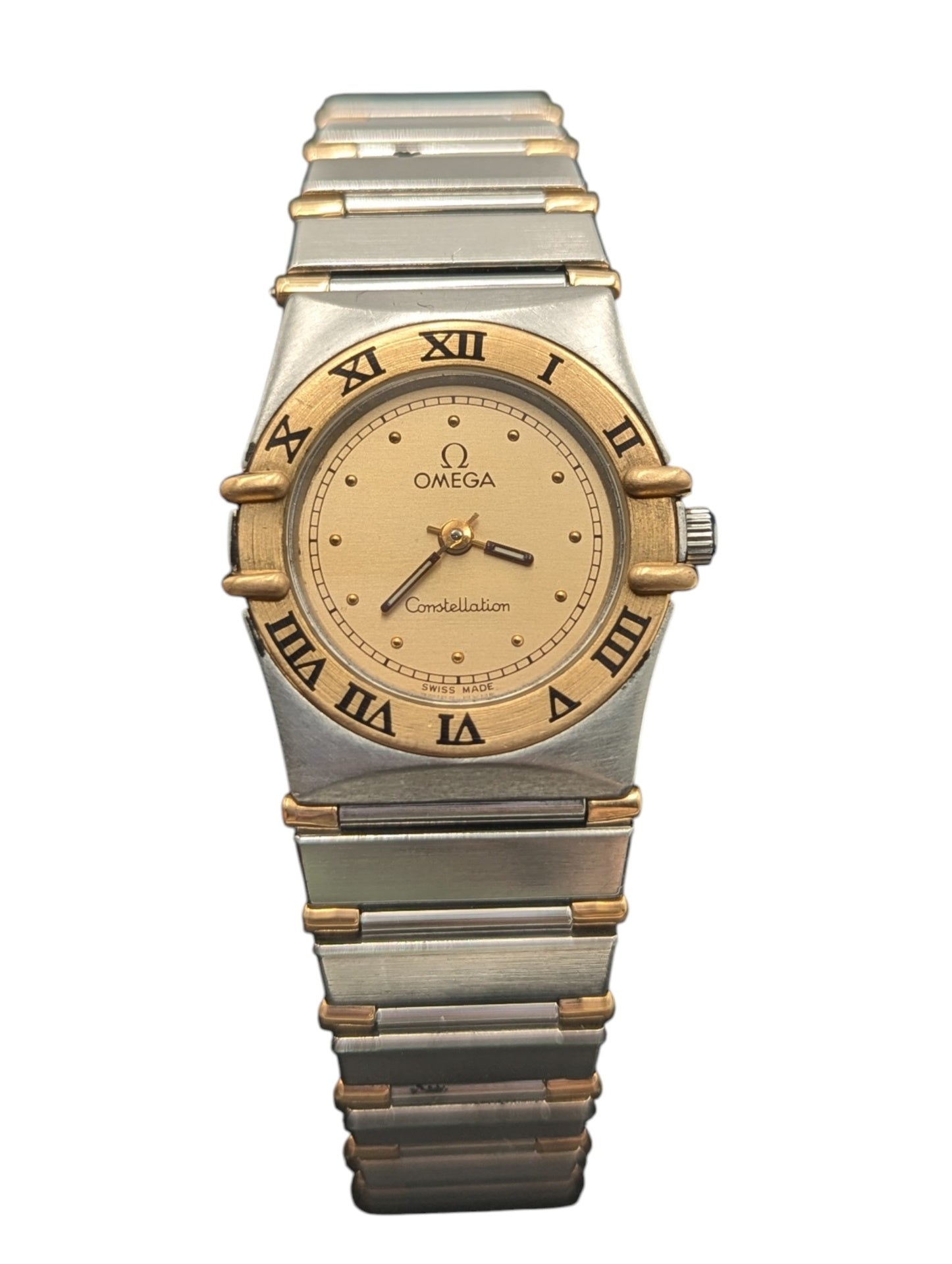 Womens Omega Constelation Wristwatch Quartz Movement & Champagne Dial 18k YG & SS
