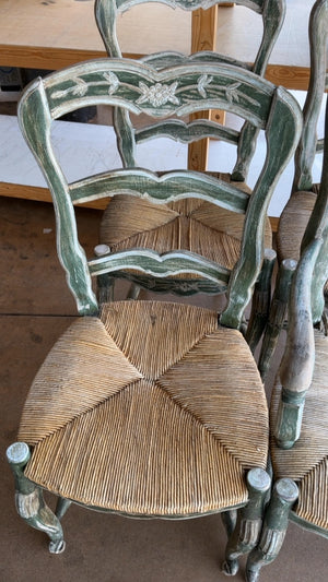 Green Pianted French Rush Seat Chairs (set of 6)