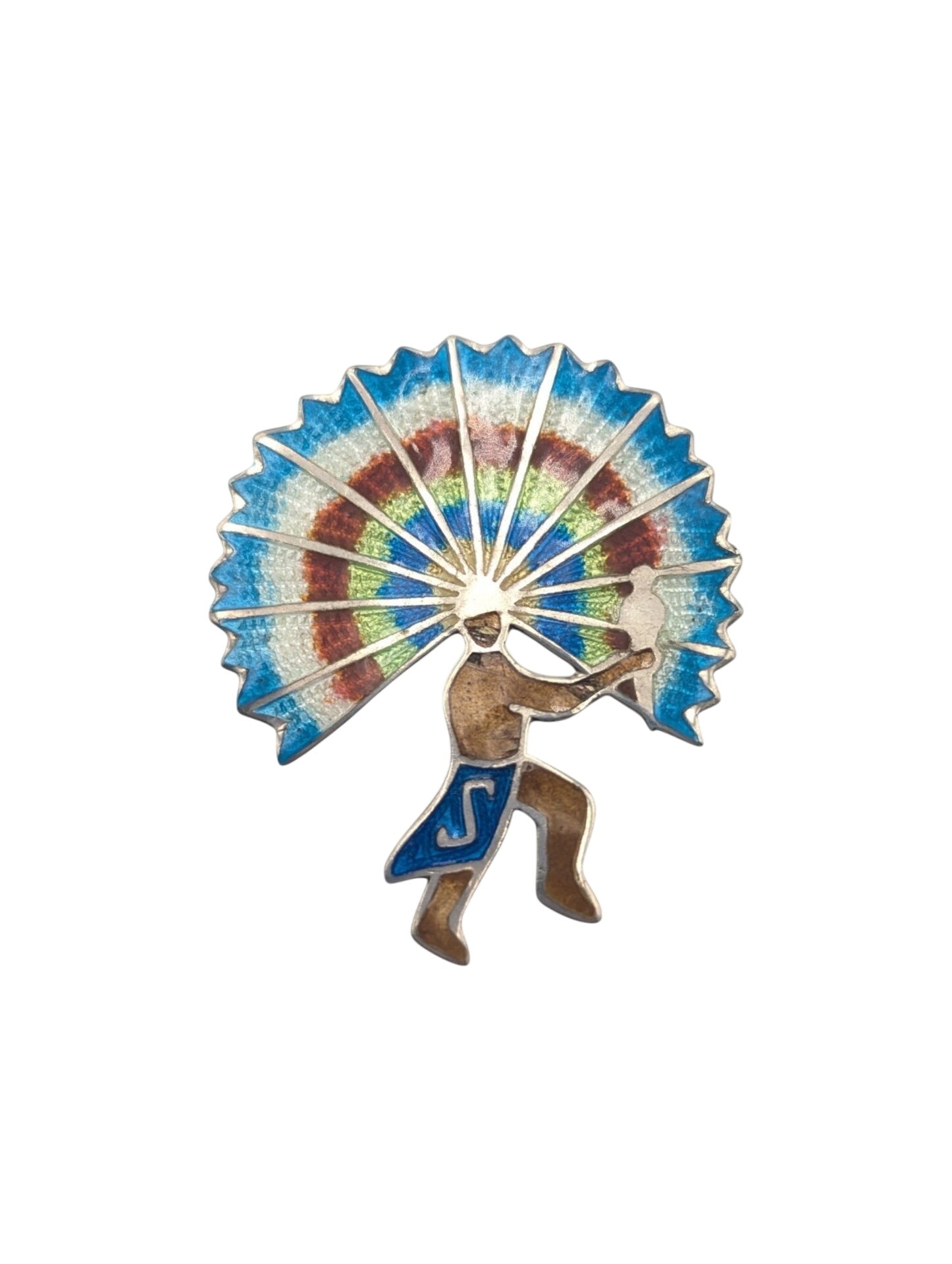 Pin Sterling Silver w/ Enamel Man w/ Headdress