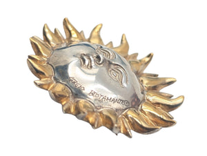Brooch Gold Plate & Sterling Silver Sun w/ Face