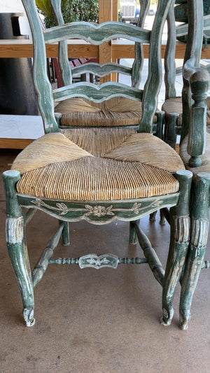 Green Pianted French Rush Seat Chairs (set of 6)