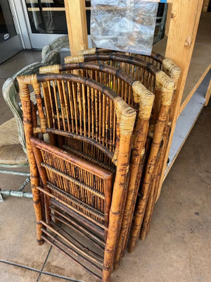 Vintage Tortoise Shell Bamboo Wrapped Joint Slat Seat Folding Chairs Set of 4