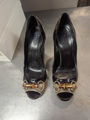GUCCI Vintage Bamboo Peeptoe Pumps Size 9