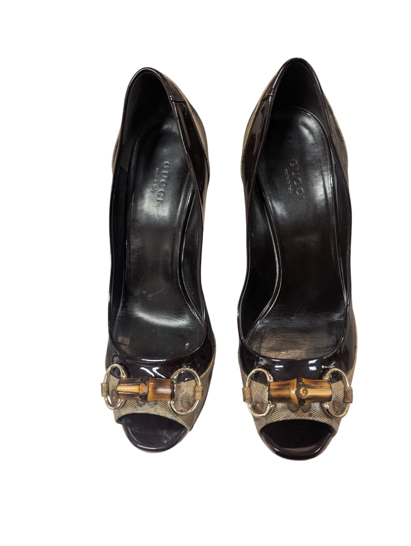 GUCCI Vintage Bamboo Peeptoe Pumps Size 9